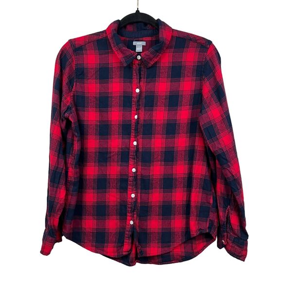 Aerie Womens‎ Blouse Flannel Plaid Button Up Long Sleeve Red Blue Size SP - Picture 1 of 5